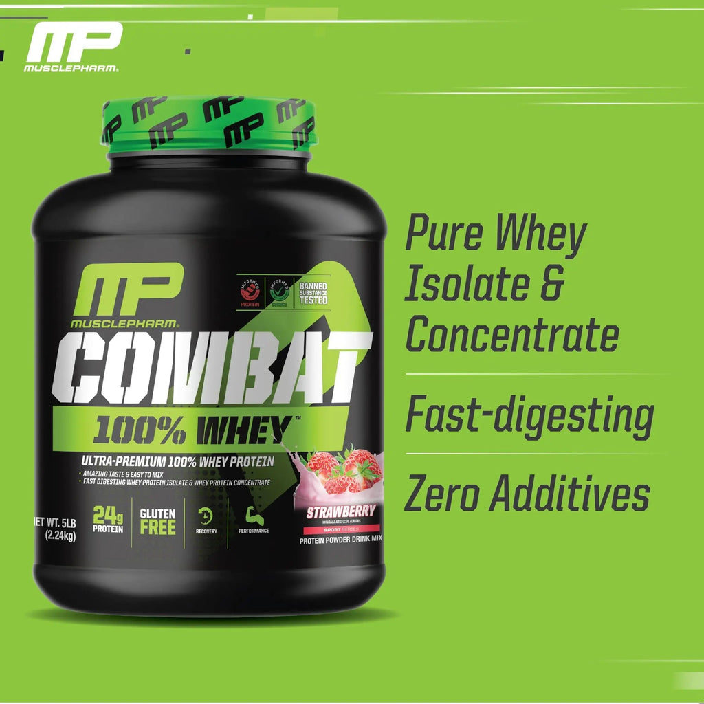 MusclePharm Combat 100% Whey Protein Powder, Strawberry Cream Flavor - TrustMedUSA