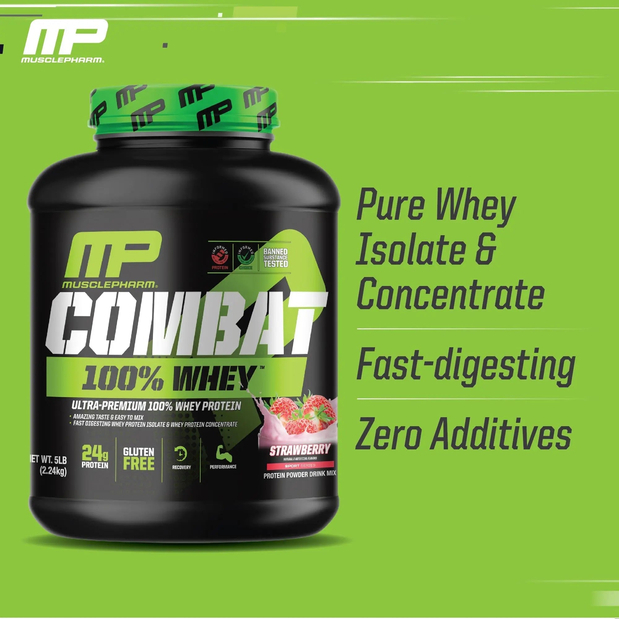 MusclePharm Combat 100% Whey Protein Powder, Strawberry Cream Flavor - TrustMedUSA