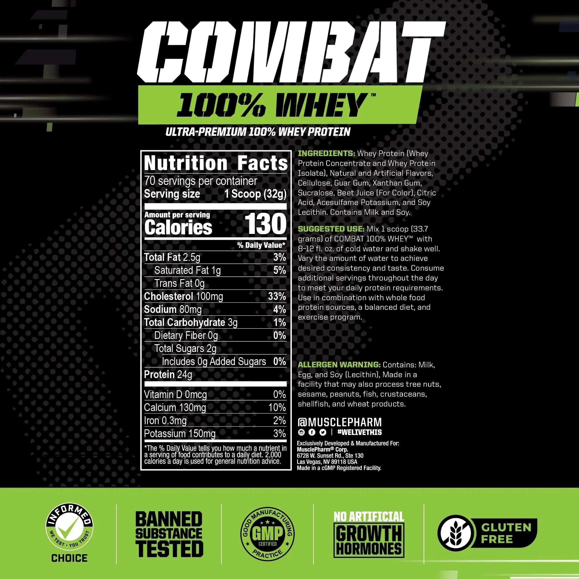 MusclePharm Combat 100% Whey Protein Powder, Strawberry Cream Flavor - TrustMedUSA