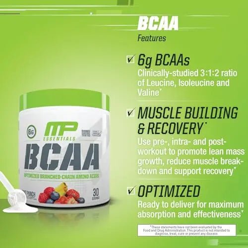 MusclePharm Essentials BCAA, Fruit Punch - 30 Servings - TrustMedUSA
