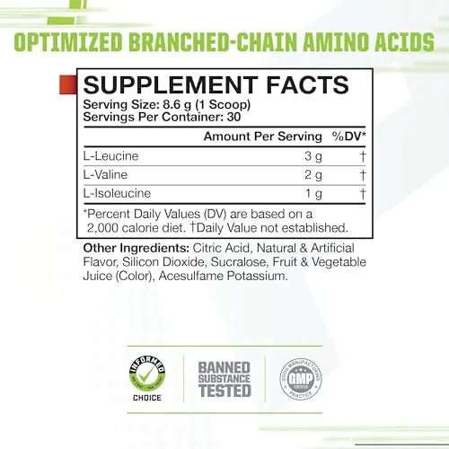 MusclePharm Essentials BCAA, Fruit Punch - 30 Servings - TrustMedUSA