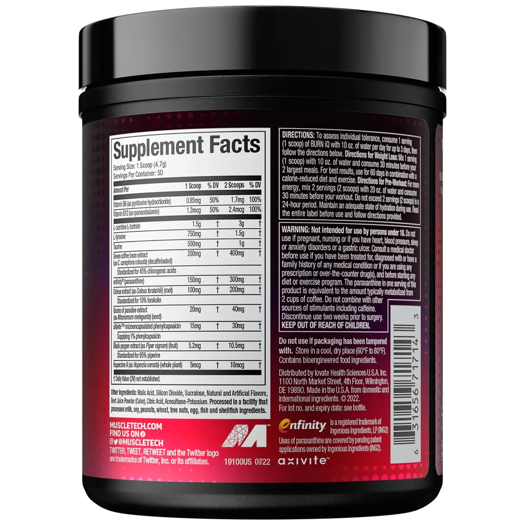 MuscleTech Burn IQ Smart Thermo Supplement Fueled with Paraxanthine Enhanced Energy - TrustMedUSA
