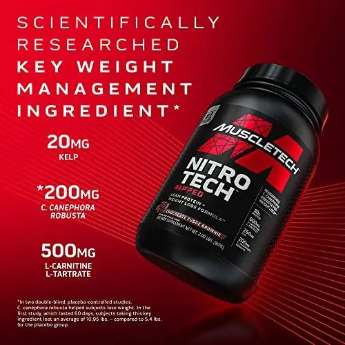 MuscleTech Nitro-Tech Ripped Lean Whey Protein Powder Whey Protein Isolate Weight - TrustMedUSA