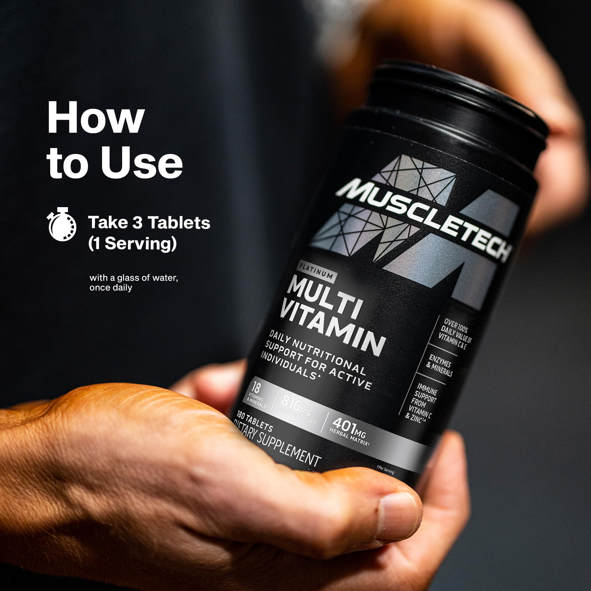 MuscleTech Platinum Multivitamins for Men & Women - Multi-Vitamin Supplement for Immune Support - 18 Vitamins & Minerals, Vitamin A C D E B6 B12 - Daily Workout Supplements for Men - 180 Capsules - Maple Wellness Supplements