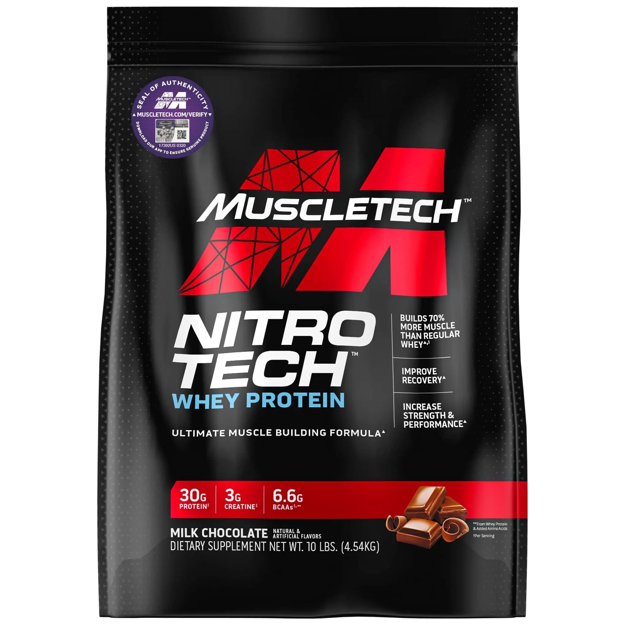 Muscletech Whey Protein Powder (Milk Chocolate, 10 Pound) - Nitro-Tech Muscle Building - TrustMedUSA
