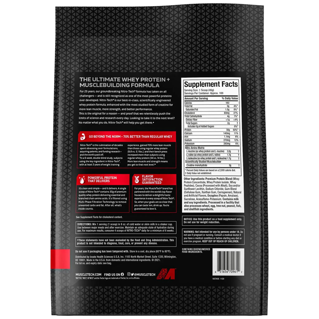 Muscletech Whey Protein Powder (Milk Chocolate, 10 Pound) - Nitro-Tech Muscle Building - TrustMedUSA