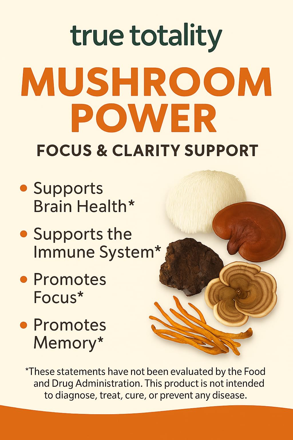 Mushroom Complex Capsules with Lion’s Mane, Reishi, Cordyceps, Chaga & Turkey Tail – True Totality Mushroom Power – Immune, Energy & Focus Support – 90 Vegan Capsules - TrustMedUSA