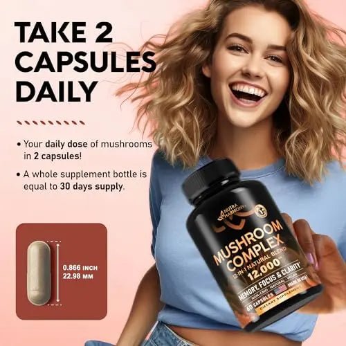 Mushroom Supplement - Organic Lion's Mane | Turkey Tail | Chaga | Cordyceps | Reishi - TrustMedUSA