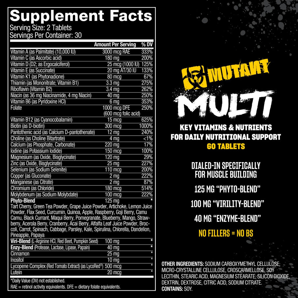 Mutant Multi - High Potency Vitamins with 75+ Ingredients Specifically Formulated for Heavy Lifting, 60 Tablets - TrustMedUSA