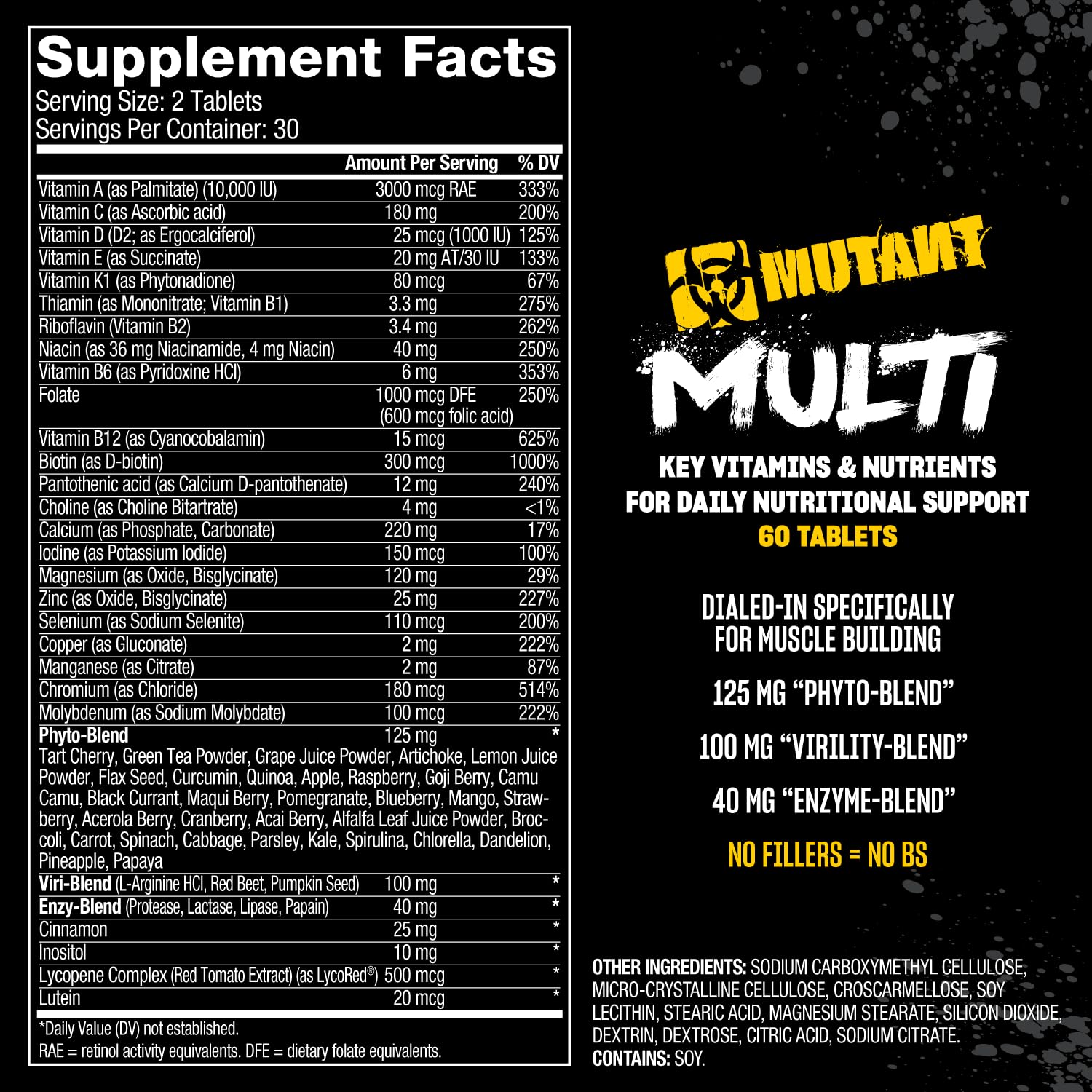 Mutant Multi - High Potency Vitamins with 75+ Ingredients Specifically Formulated for Heavy Lifting, 60 Tablets - TrustMedUSA