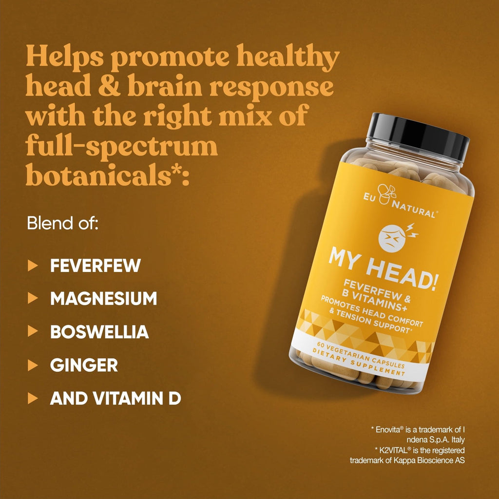 My Head! Headache Vitamins – Sensitivity, Tension, Comfort, Healthy Head Function for A Clear Mind – Fast acting Magnesium, Feverfew, Boswellia, Vitamin D, Ginger, & More – 60 Soft Capsules - TrustMedUSA