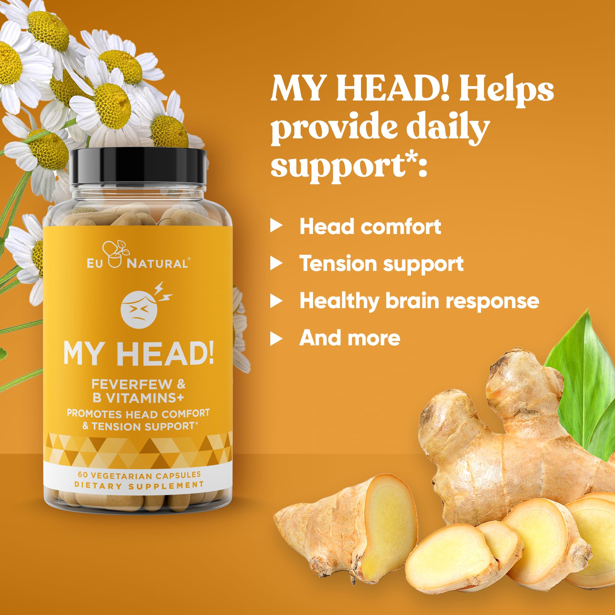 My Head! Headache Vitamins – Sensitivity, Tension, Comfort, Healthy Head Function for A Clear Mind – Fast acting Magnesium, Feverfew, Boswellia, Vitamin D, Ginger, & More – 60 Soft Capsules - TrustMedUSA