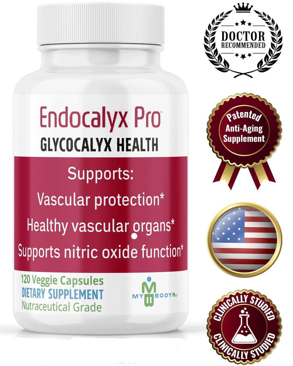 MYBODYRX Endocalyx Pro Supplement – Endothelial Glycocalyx Support 120 Capsules - Vascular & Microcirculation Health – Clinically-Studied – Patented – Supports Nitric Oxide Functions - TrustMedUSA