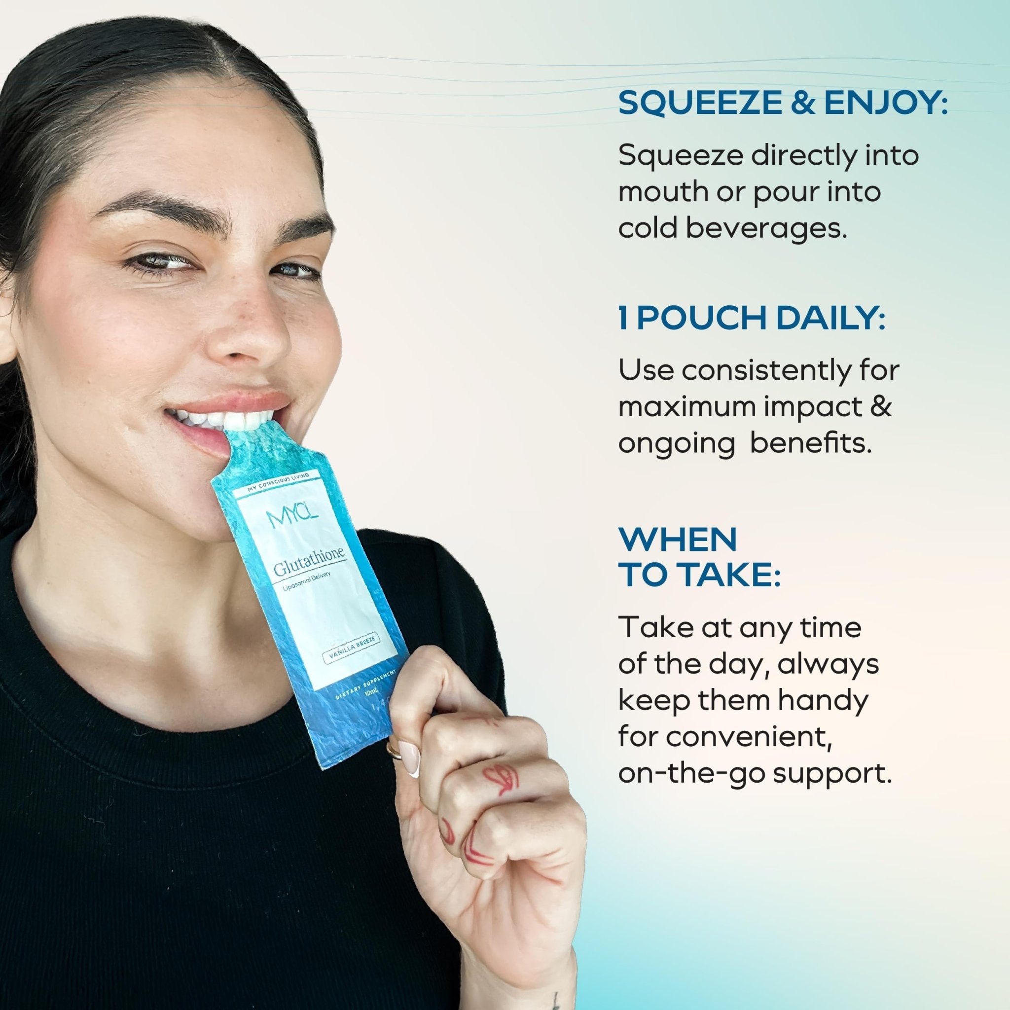 MYCL Liposomal Glutathione Supplement Squeeze Packs – Vitamin E and MCT Oil – Skin, Hair and Nail Health– High Absorption - Vanilla Almond – 30 Single-Serve Packets - TrustMedUSA