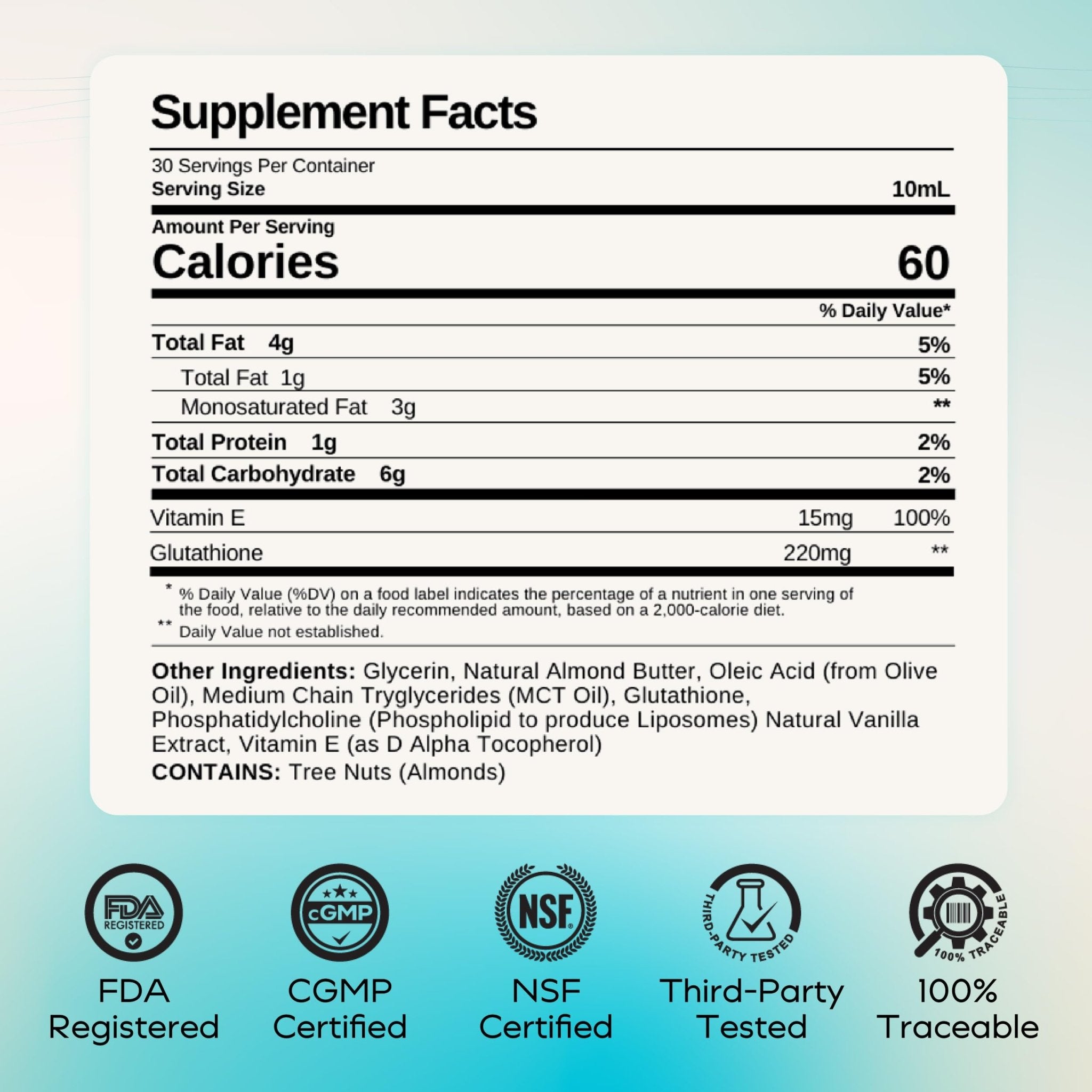 MYCL Liposomal Glutathione Supplement Squeeze Packs – Vitamin E and MCT Oil – Skin, Hair and Nail Health– High Absorption - Vanilla Almond – 30 Single-Serve Packets - TrustMedUSA