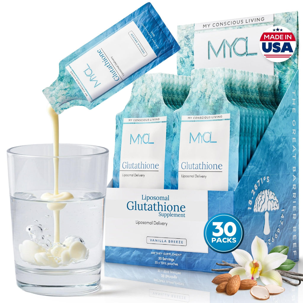 MYCL Liposomal Glutathione Supplement Squeeze Packs – Vitamin E and MCT Oil – Skin, Hair and Nail Health– High Absorption - Vanilla Almond – 30 Single-Serve Packets - TrustMedUSA