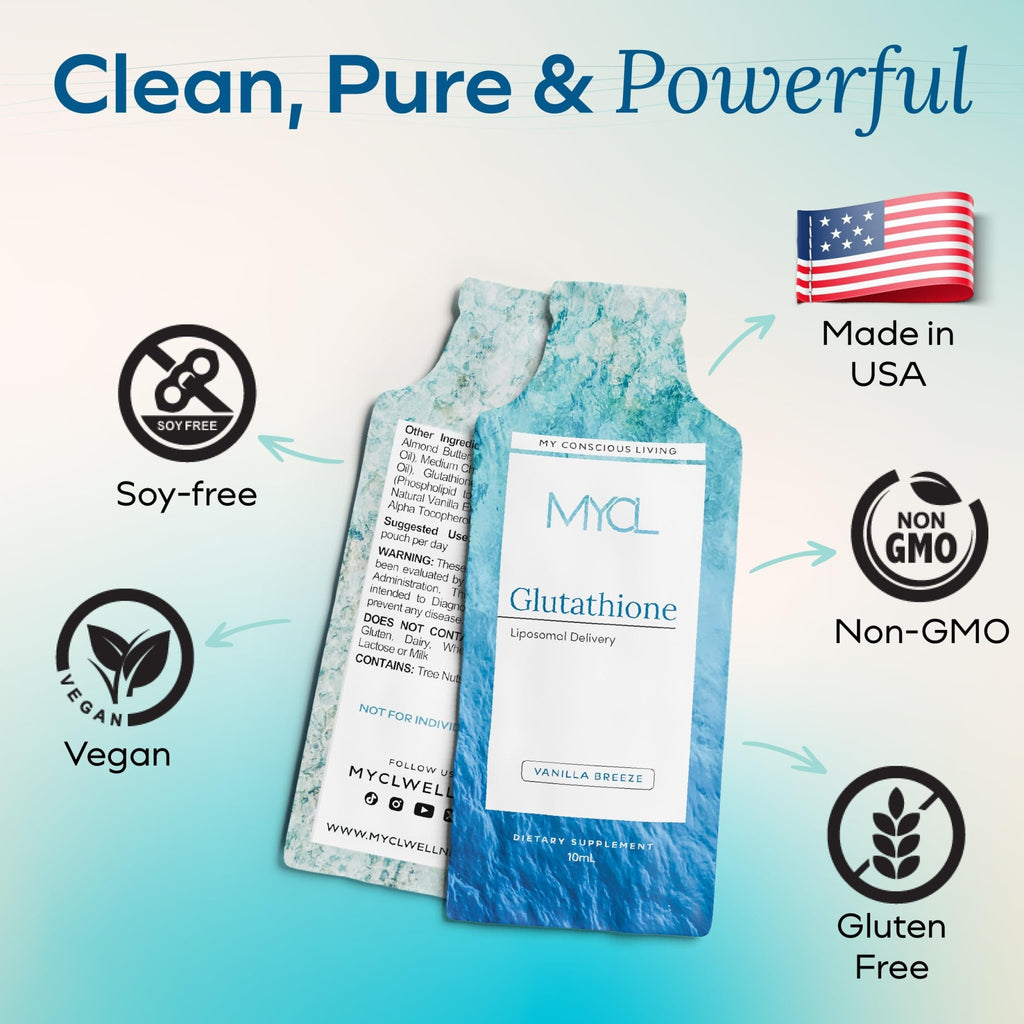 MYCL Liposomal Glutathione Supplement Squeeze Packs – Vitamin E and MCT Oil – Skin, Hair and Nail Health– High Absorption - Vanilla Almond – 30 Single-Serve Packets - TrustMedUSA