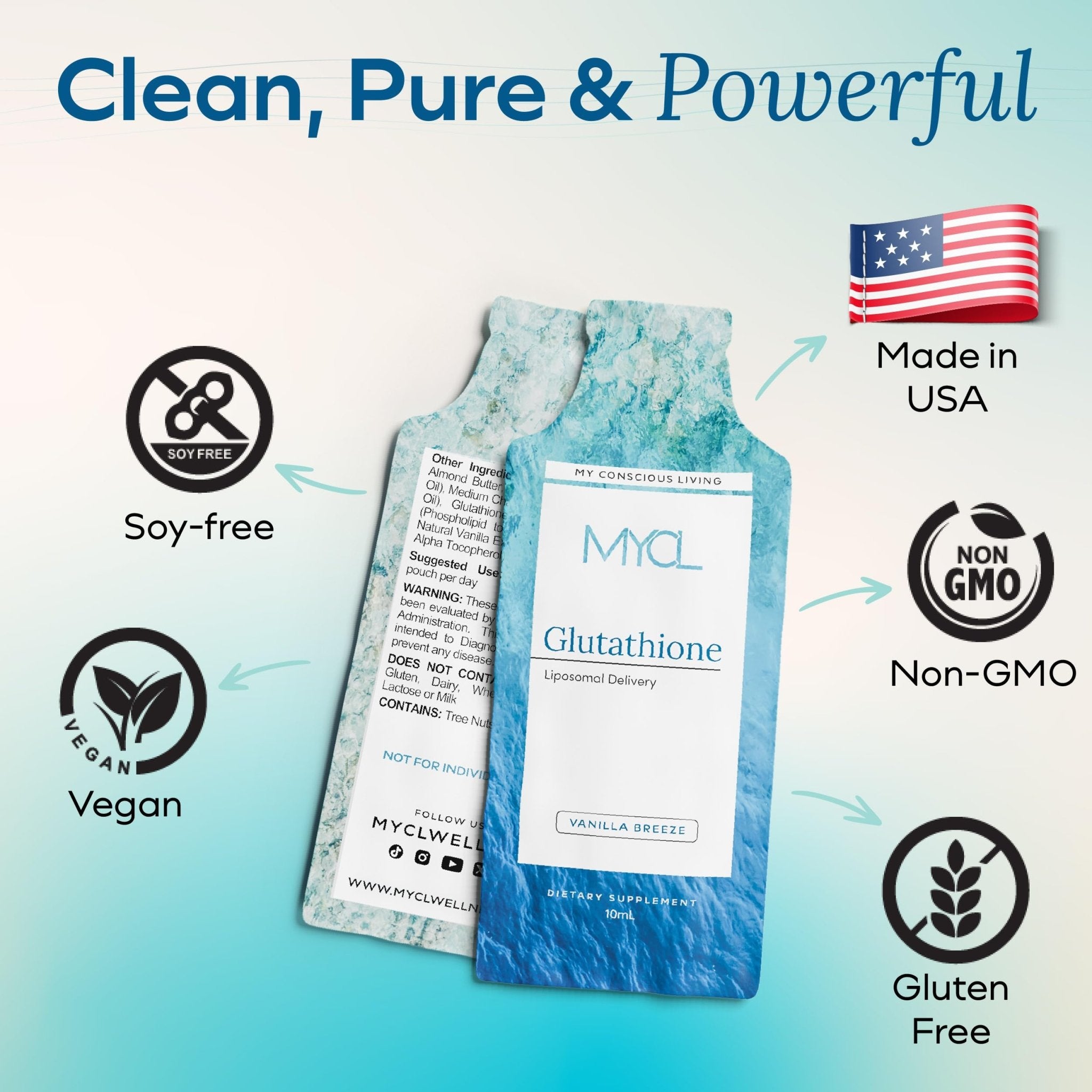 MYCL Liposomal Glutathione Supplement Squeeze Packs – Vitamin E and MCT Oil – Skin, Hair and Nail Health– High Absorption - Vanilla Almond – 30 Single-Serve Packets - TrustMedUSA
