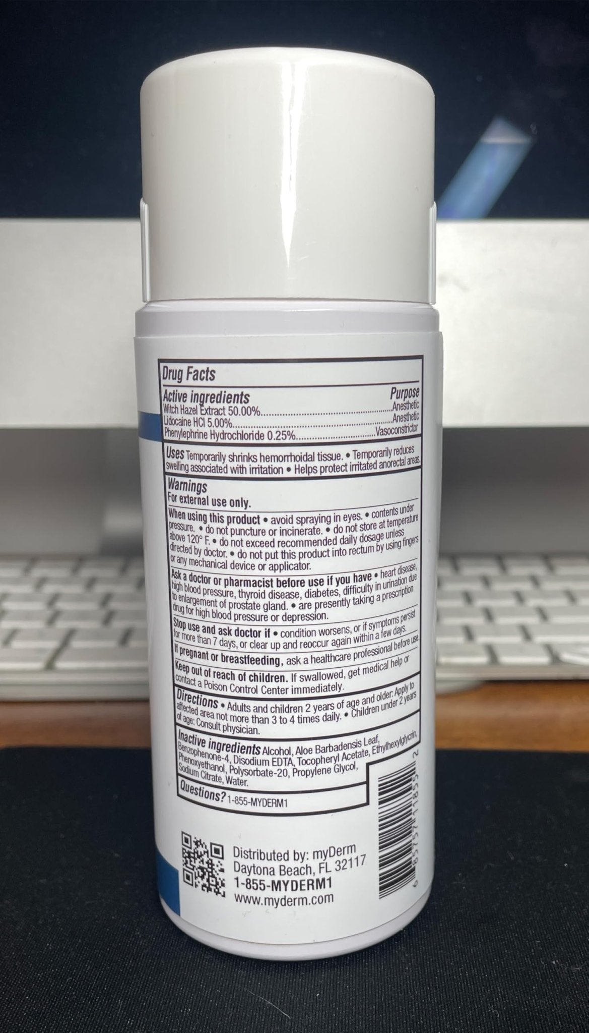 Myderm Medical Numbing Spray - 4.5oz - Maximum Strength 5% Lidocaine with Phenylephrine HCl and Witch Hazel - Fast-Acting Reliever with A Touch-Free Application - First Aid Supplies - Made in USA - TrustMedUSA