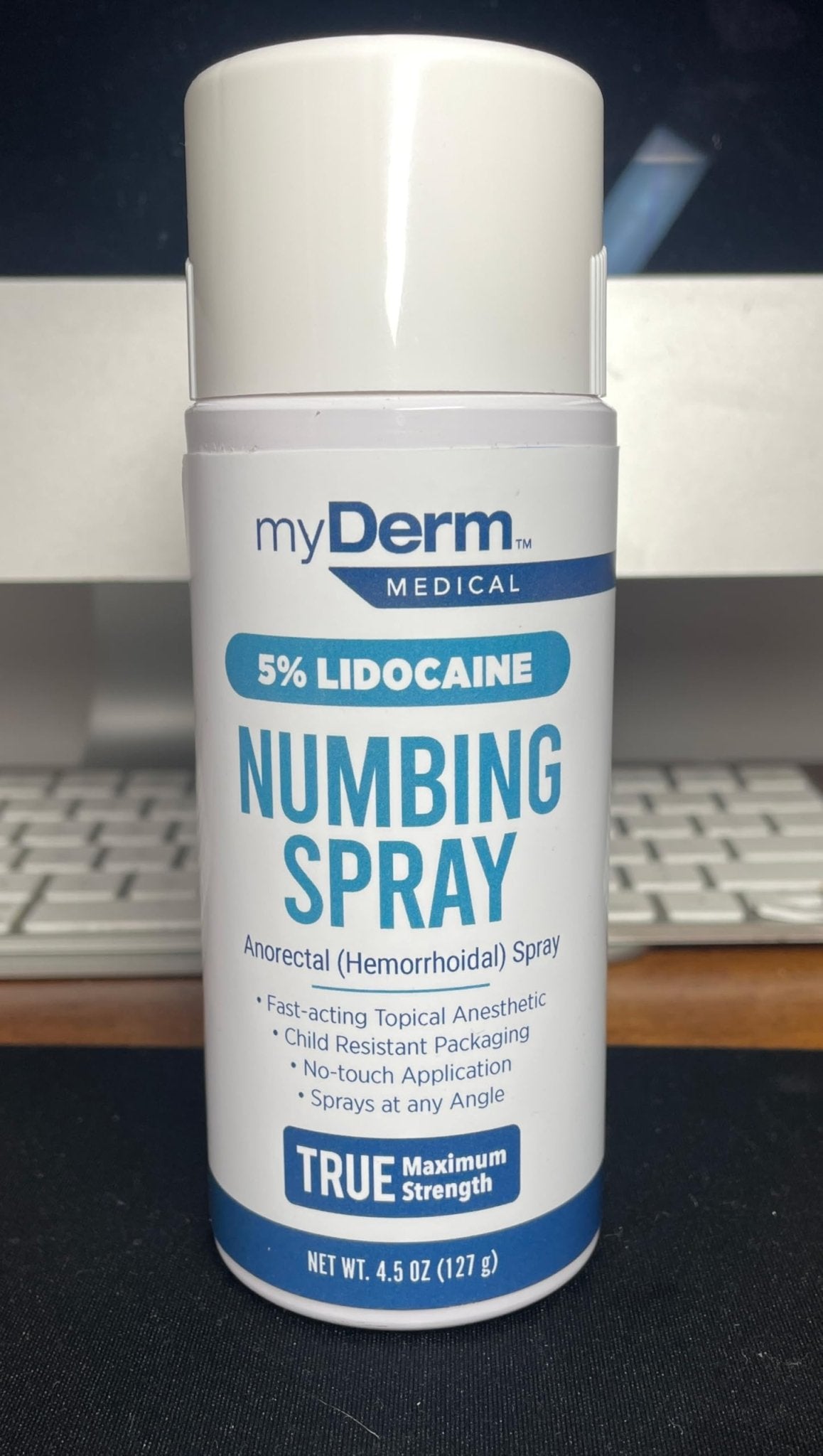 Myderm Medical Numbing Spray - 4.5oz - Maximum Strength 5% Lidocaine with Phenylephrine HCl and Witch Hazel - Fast-Acting Reliever with A Touch-Free Application - First Aid Supplies - Made in USA - TrustMedUSA