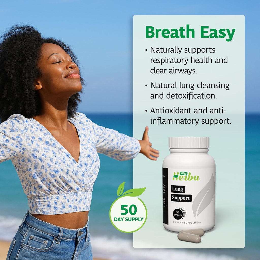 MyHerba Lung Support Supplement - Vegan Formula with Marshmallow Root, Chlorella, Ginkgo Biloba Leaf, Irish Sea Moss & PAU D’Arco - Deep Lung Cleanse, Detox and Immune Support for Adults, 50 Capsules - TrustMedUSA