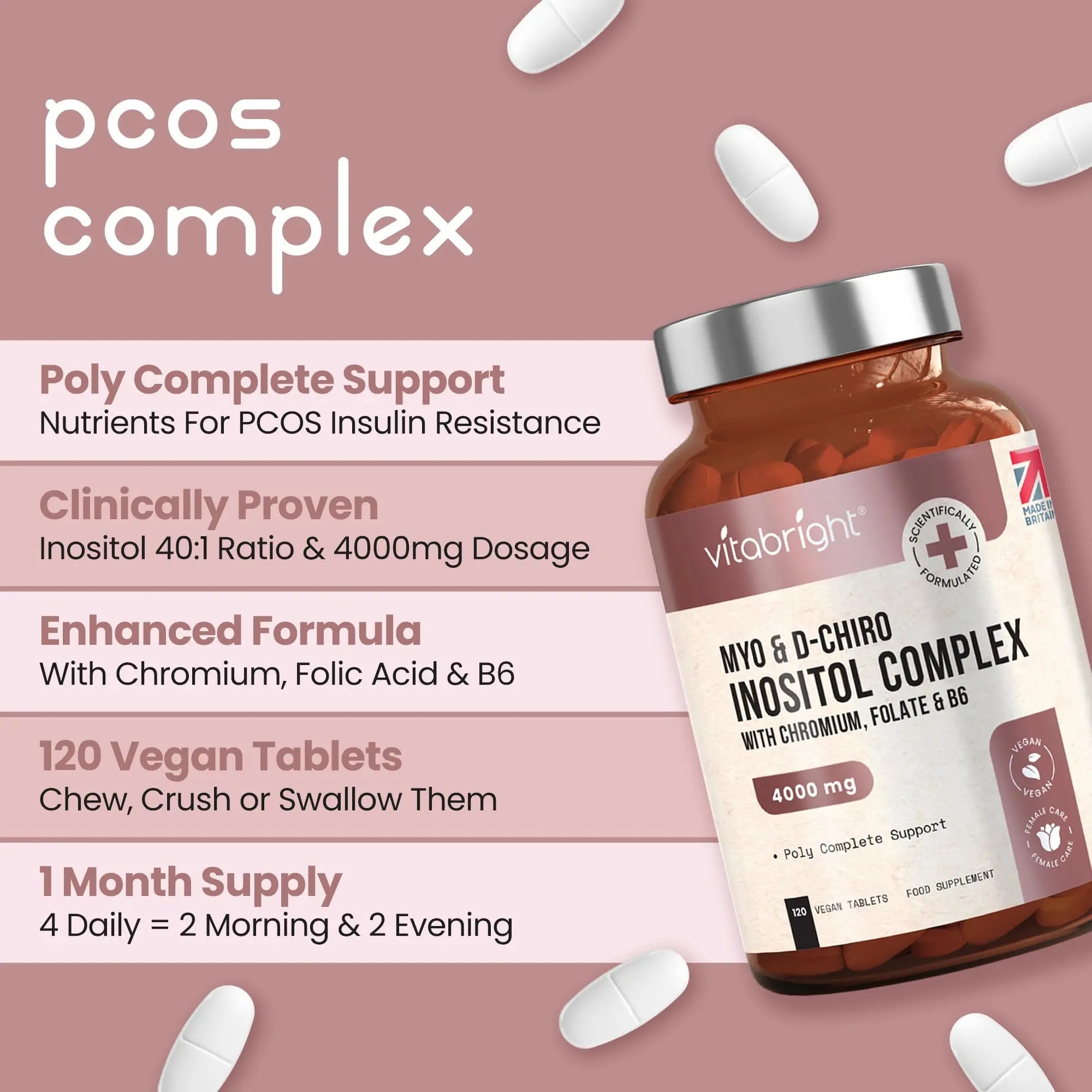 Myo and D-Chiro Inositol Complex - 4000mg per 4 Tablets - 120 Tablets (30 Day Supply) - TrustMedUSA