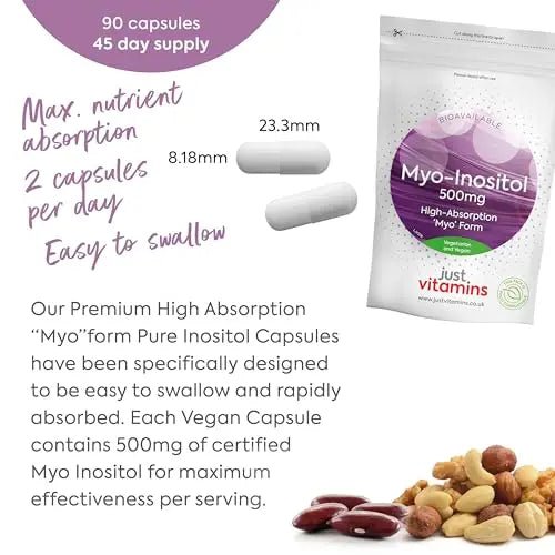 Myo-Inositol Capsules - 500mg x90 Capsules - Pure Premium Quality Myo Inositol Vitamin - TrustMedUSA