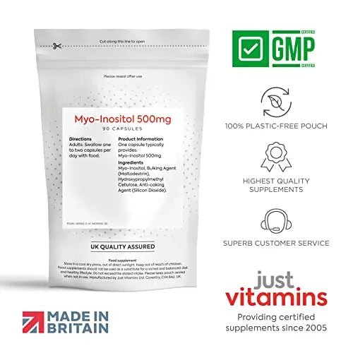 Myo-Inositol Capsules - 500mg x90 Capsules - Pure Premium Quality Myo Inositol Vitamin - TrustMedUSA