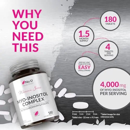 Myo-Inositol Complex 4000mg - 180 Vegan Tablets, 6 Weeks Supply - with 200ug Folate - TrustMedUSA