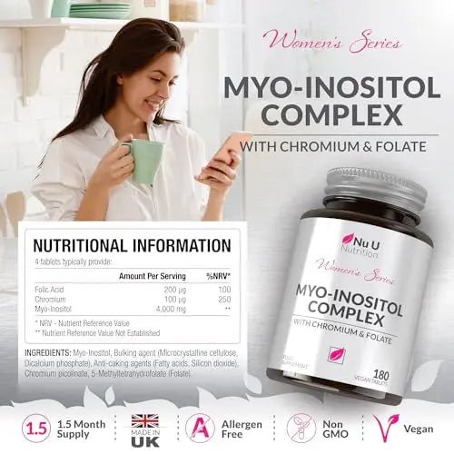 Myo-Inositol Complex 4000mg - 180 Vegan Tablets, 6 Weeks Supply - with 200ug Folate - TrustMedUSA
