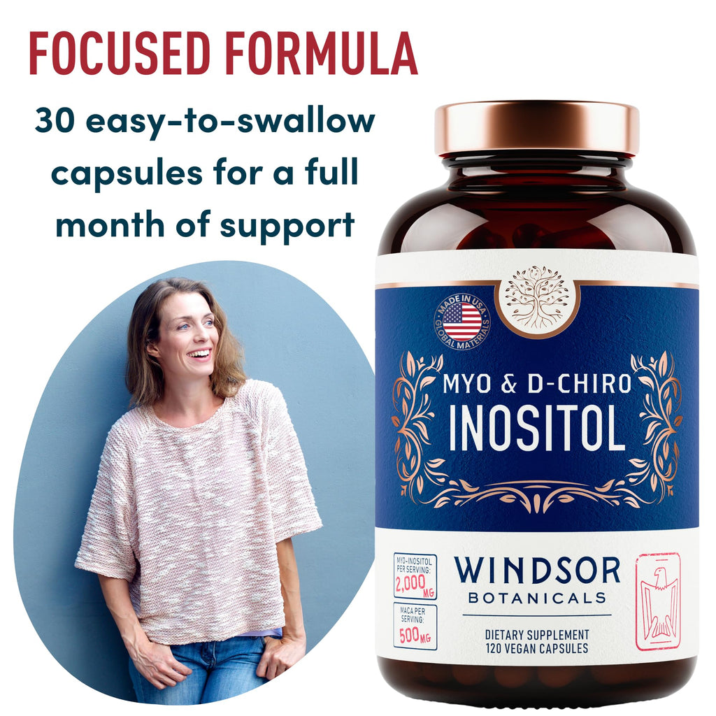 Myo-Inositol & D-Chiro Inositol 40:1 Ratio 2,000 mg - PCOS Supplements with Maca Root & Ashwagandha - Ovarian Health Support Vitamins - Hormone & Fertility Supplements for Women - 120 Vegan Caps - TrustMedUSA