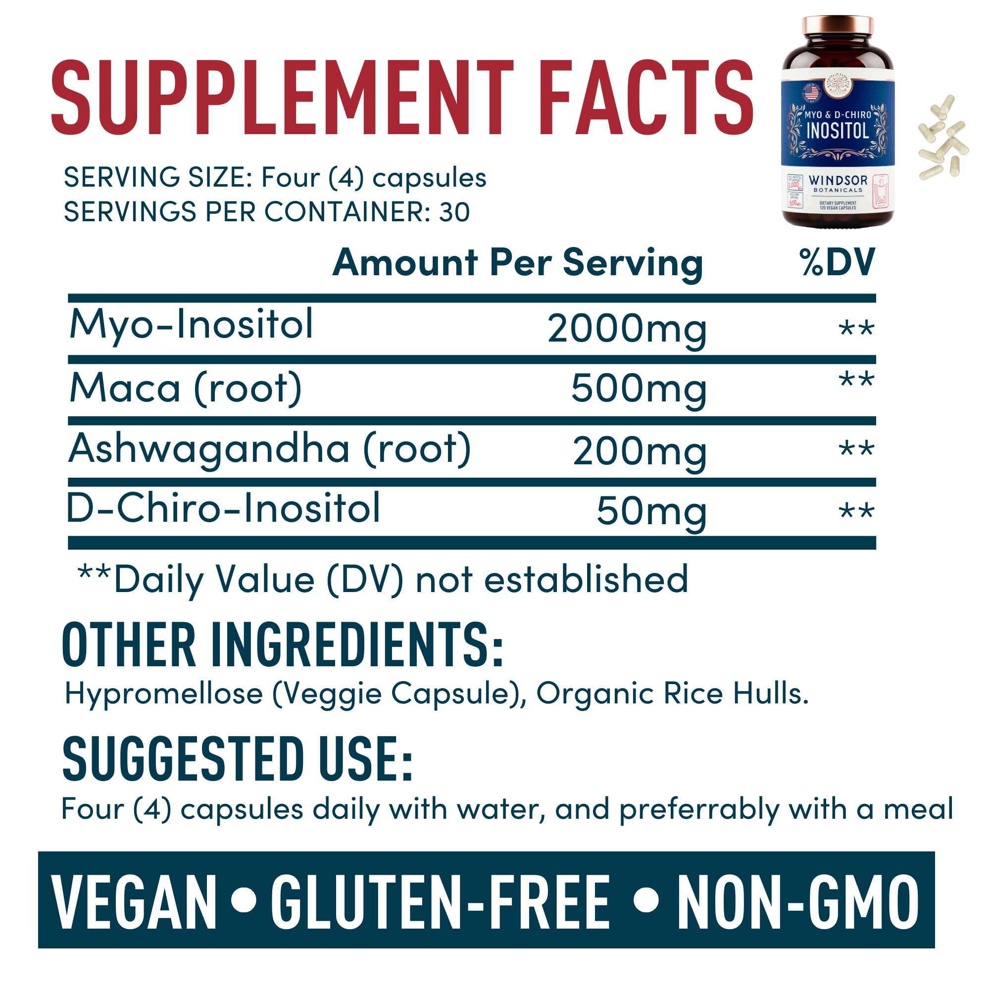 Myo-Inositol & D-Chiro Inositol 40:1 Ratio 2,000 mg - PCOS Supplements with Maca Root & Ashwagandha - Ovarian Health Support Vitamins - Hormone & Fertility Supplements for Women - 120 Vegan Caps - TrustMedUSA
