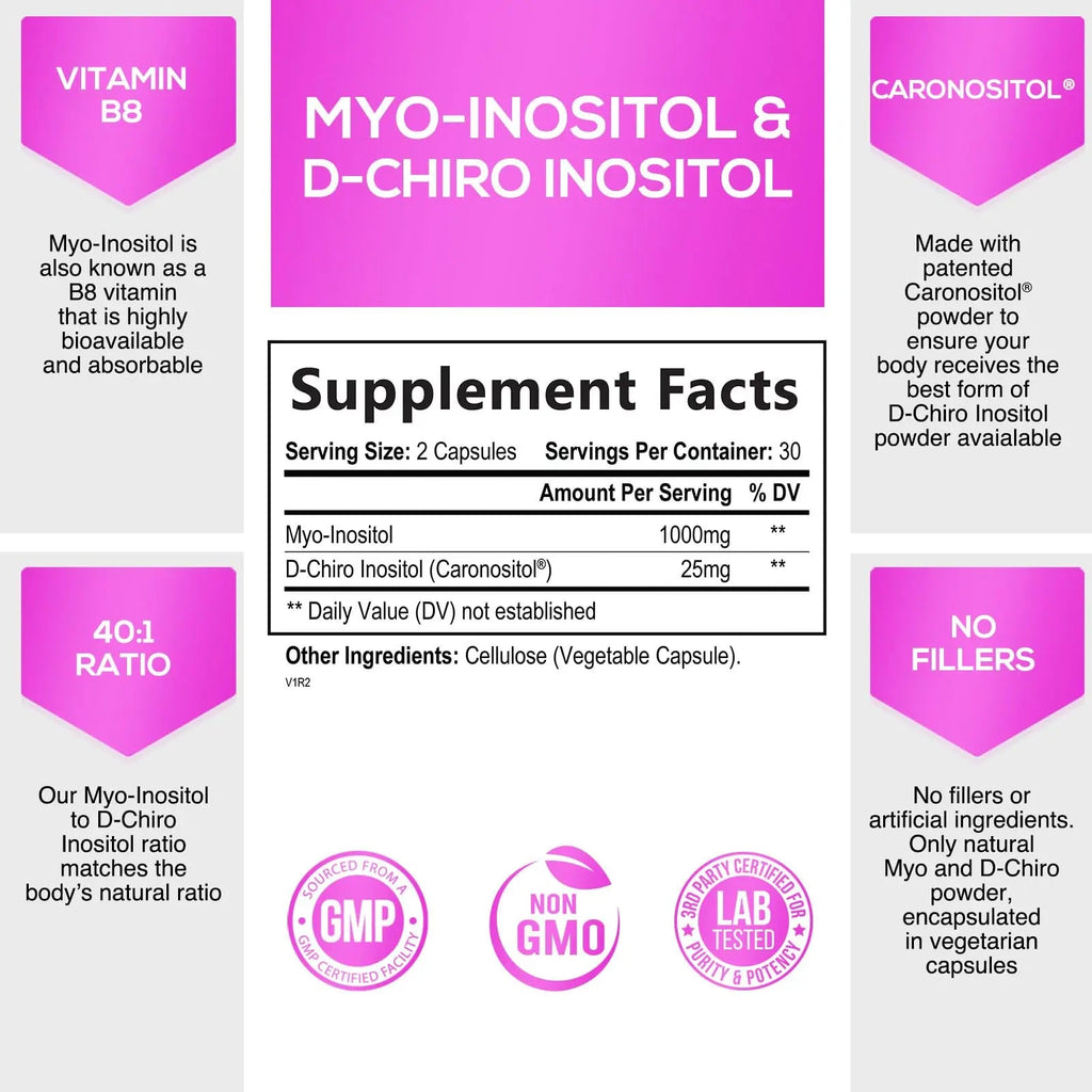 Myo-Inositol & D-Chiro Inositol Blend - 30 Day Supply, Premium 40:1 Ratio, Hormone Sup - TrustMedUSA