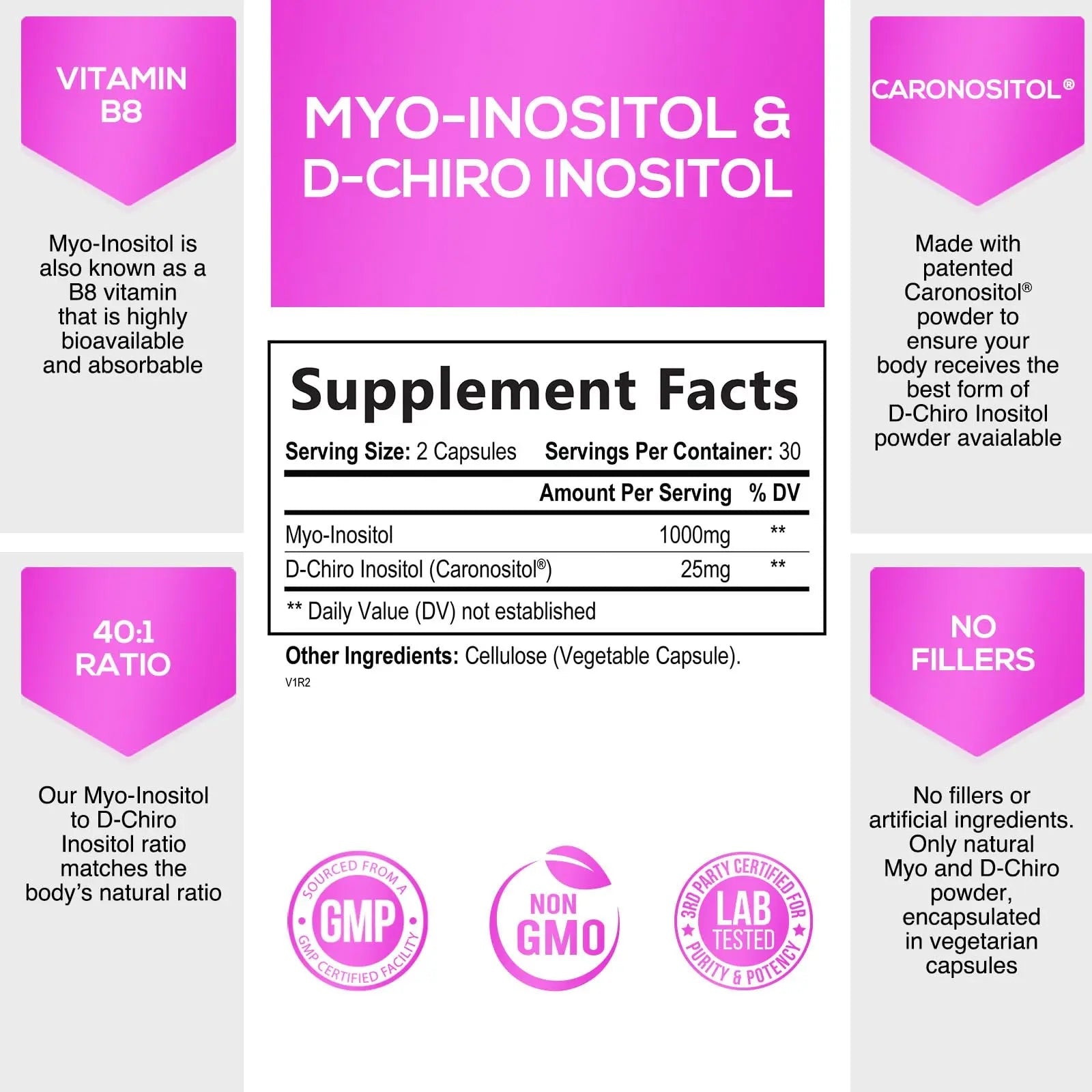 Myo-Inositol & D-Chiro Inositol Blend - 30 Day Supply, Premium 40:1 Ratio, Hormone Sup - TrustMedUSA