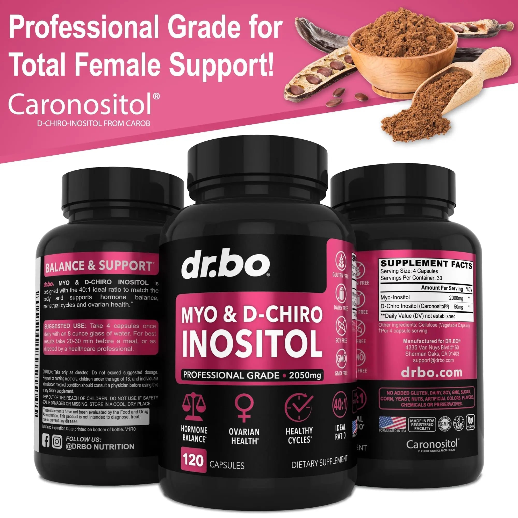 Myo-Inositol & D-Chiro Inositol Supplement Capsules - 40:1 Ratio Hormone Balance - TrustMedUSA