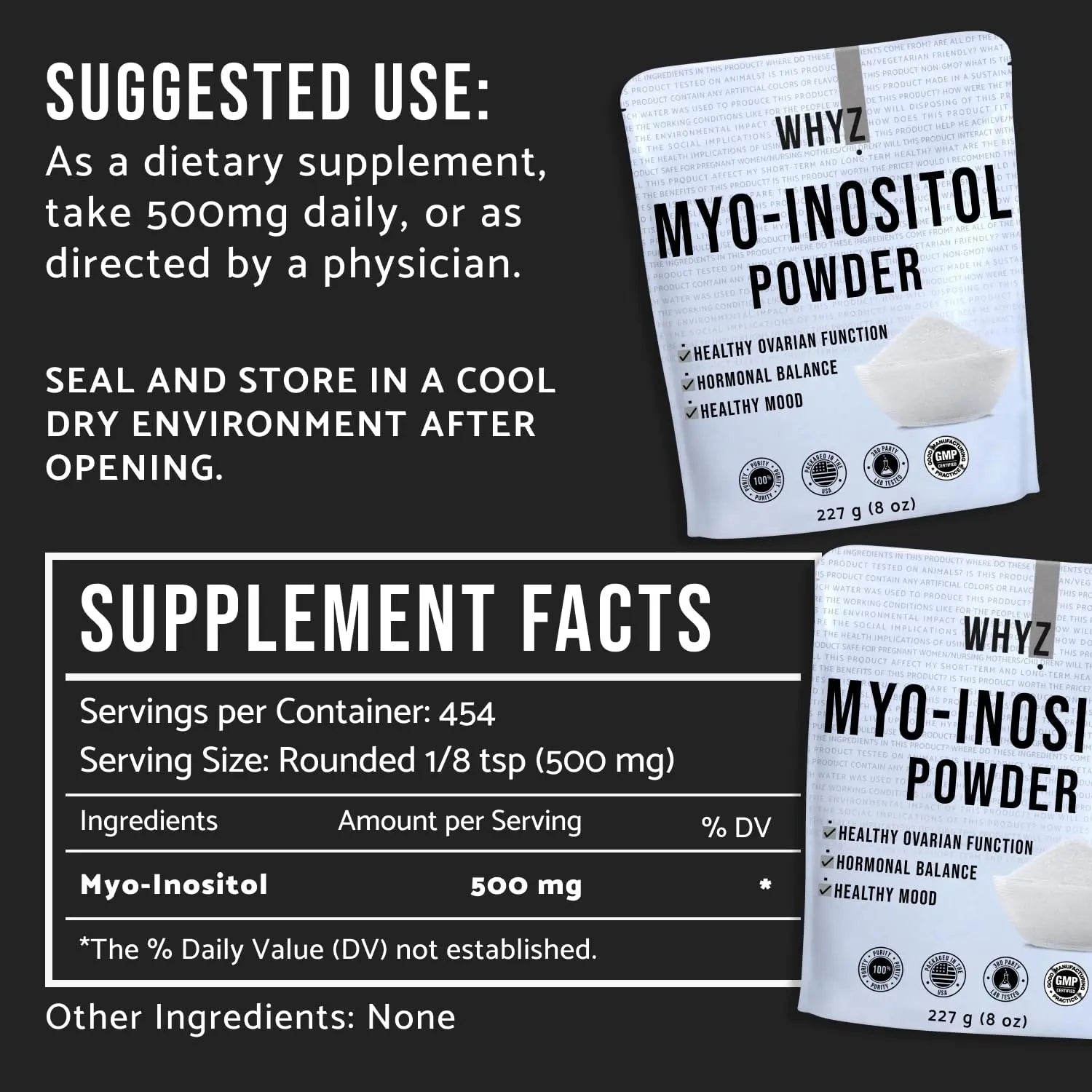 Myo-Inositol Powder 8oz, Natural Myo Inositol Supplement for Ovarian Support - TrustMedUSA