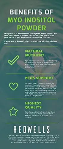 Myo Inositol Powder REDWELLS PCOS & Fertility GMO Free Vegan - 1kg Pack - TrustMedUSA