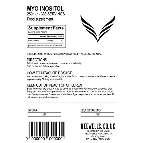 Myo Inositol Powder REDWELLS PCOS & Fertility GMO Free Vegan - 250g Pack - TrustMedUSA