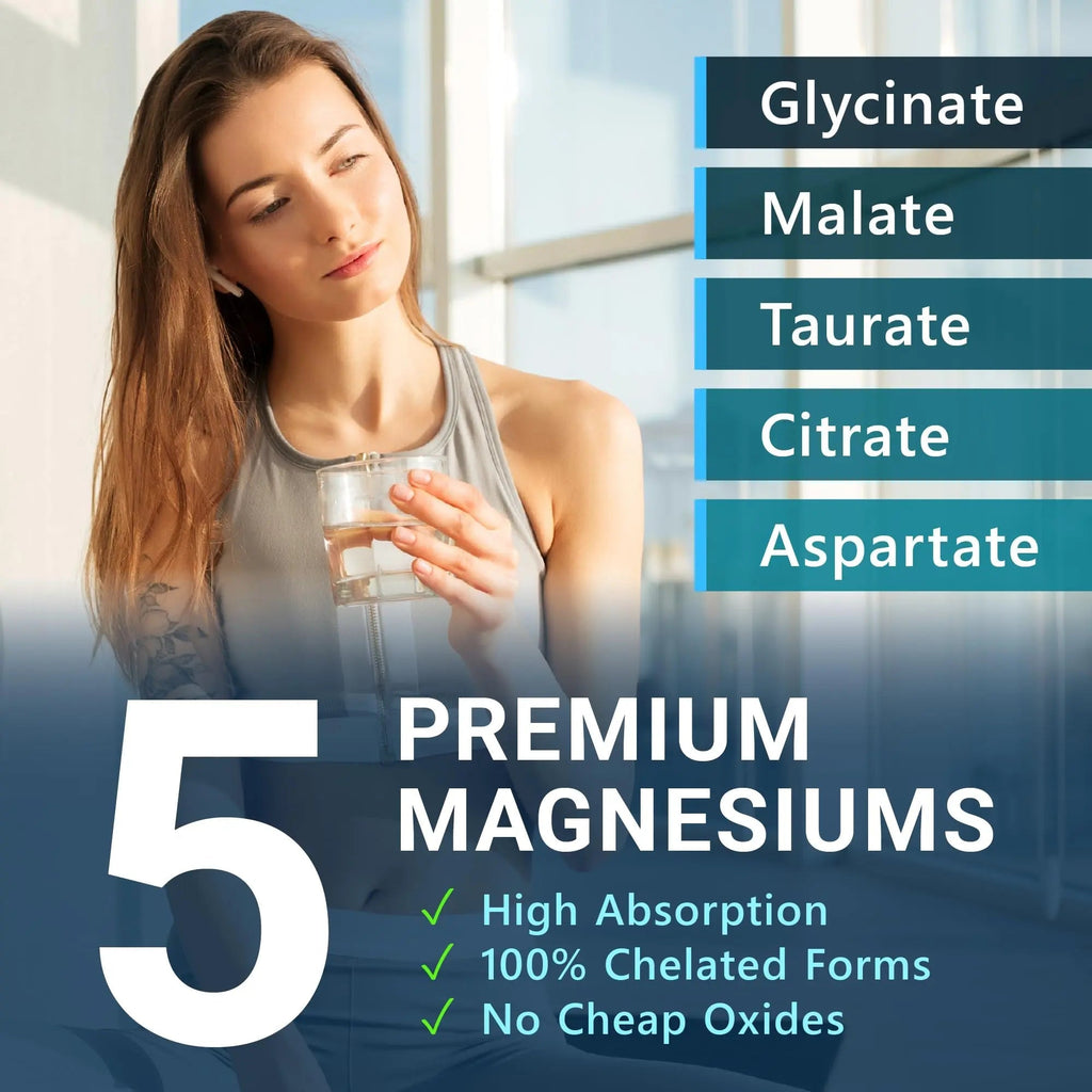 MyoActivo 5-in-1 Magnesium Complex - High Absorption - Chelated Magnesium Glycinate, Malate, Citrate, Taurate, & Aspartate for Nerves, Muscles, Bones | 120 Capsules | Magnesium Supplement - TrustMedUSA