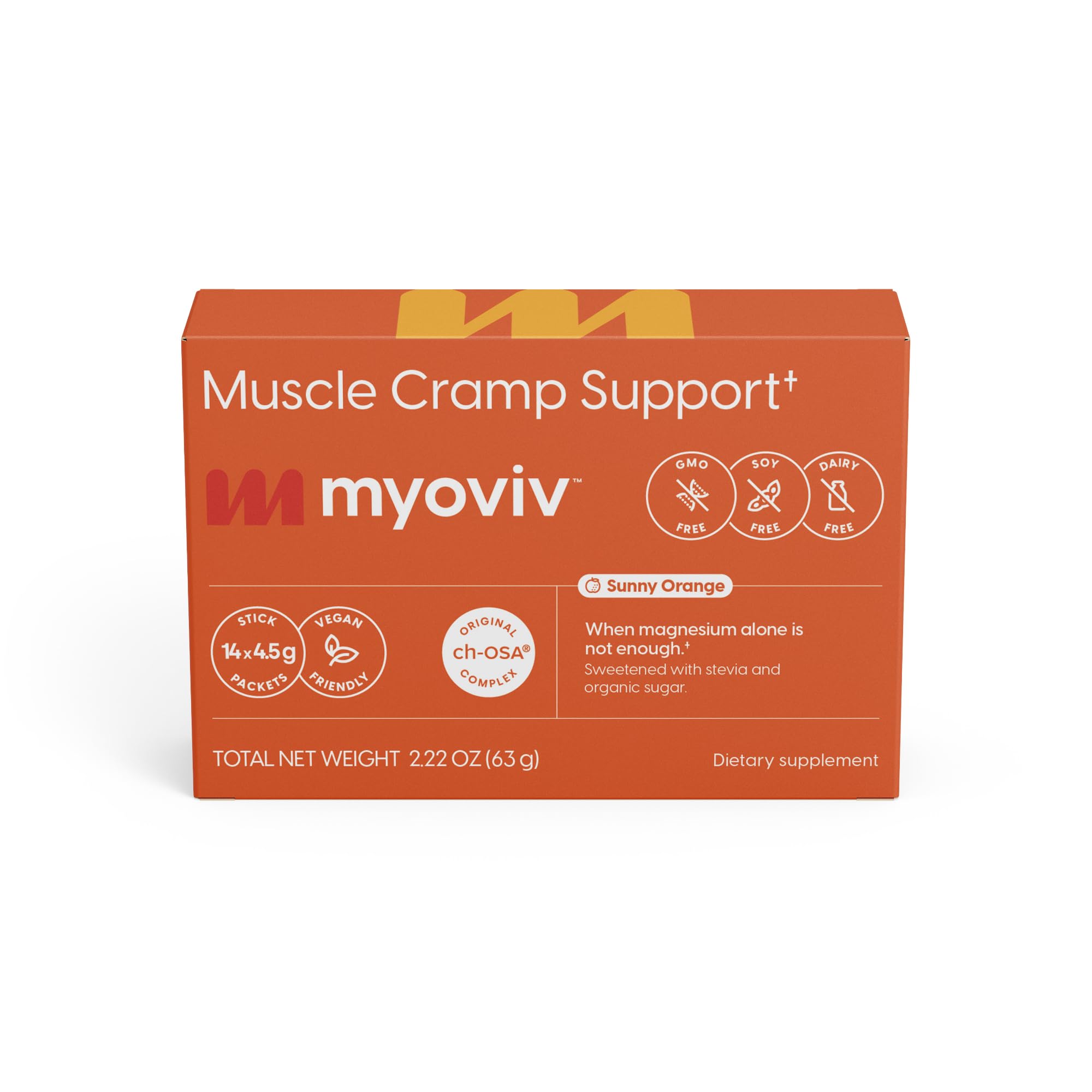 MYOVIV - Powerful Muscle Cramp Relief - 14 Packets (Trial Size), Sunny Orange Flavor - Muscle Cramp Support - Pregnancy & Lactation Safe - TrustMedUSA