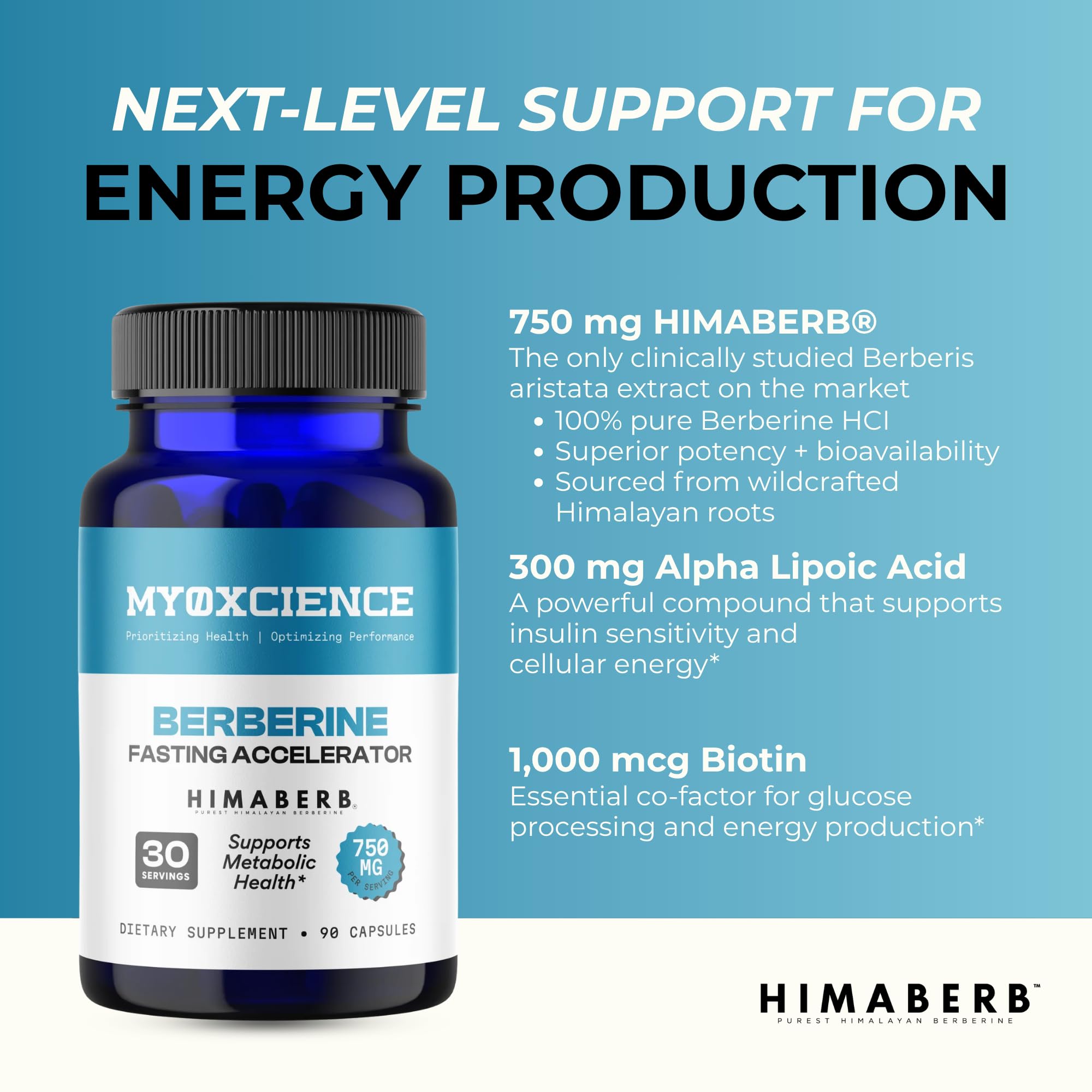 MYOXCIENCE Berberine Fasting Accelerator | Himaberb Berberine HCL with ALA (Alpha Lipoic Acid) and Biotin (90 Capsules) - Maple Wellness Supplements