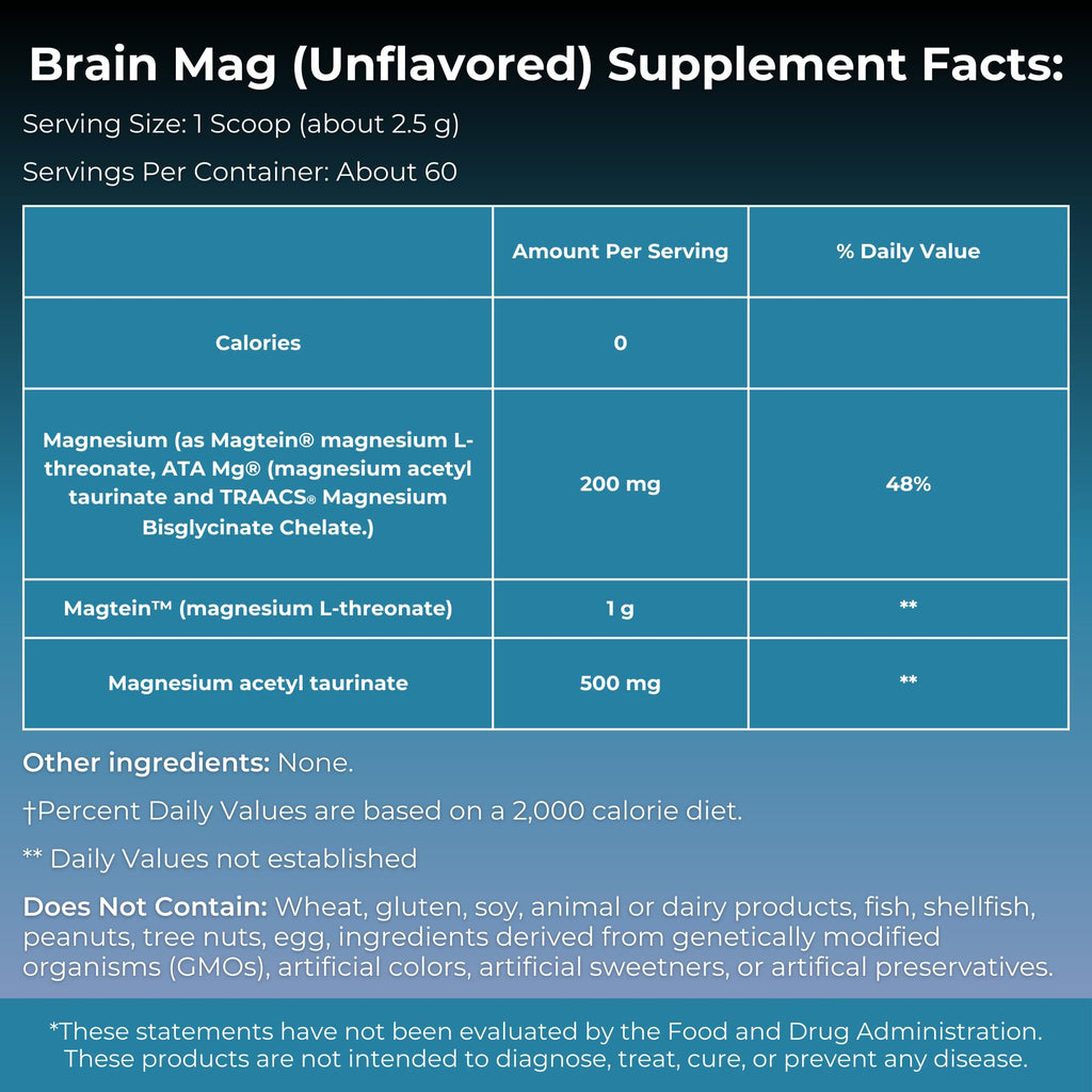 MYOXCIENCE Brain Mag | Magnesium L-Threonate Magtein & Magnesium Glycinate Powder (Unflavored) (60 Servings) - Maple Wellness Supplements
