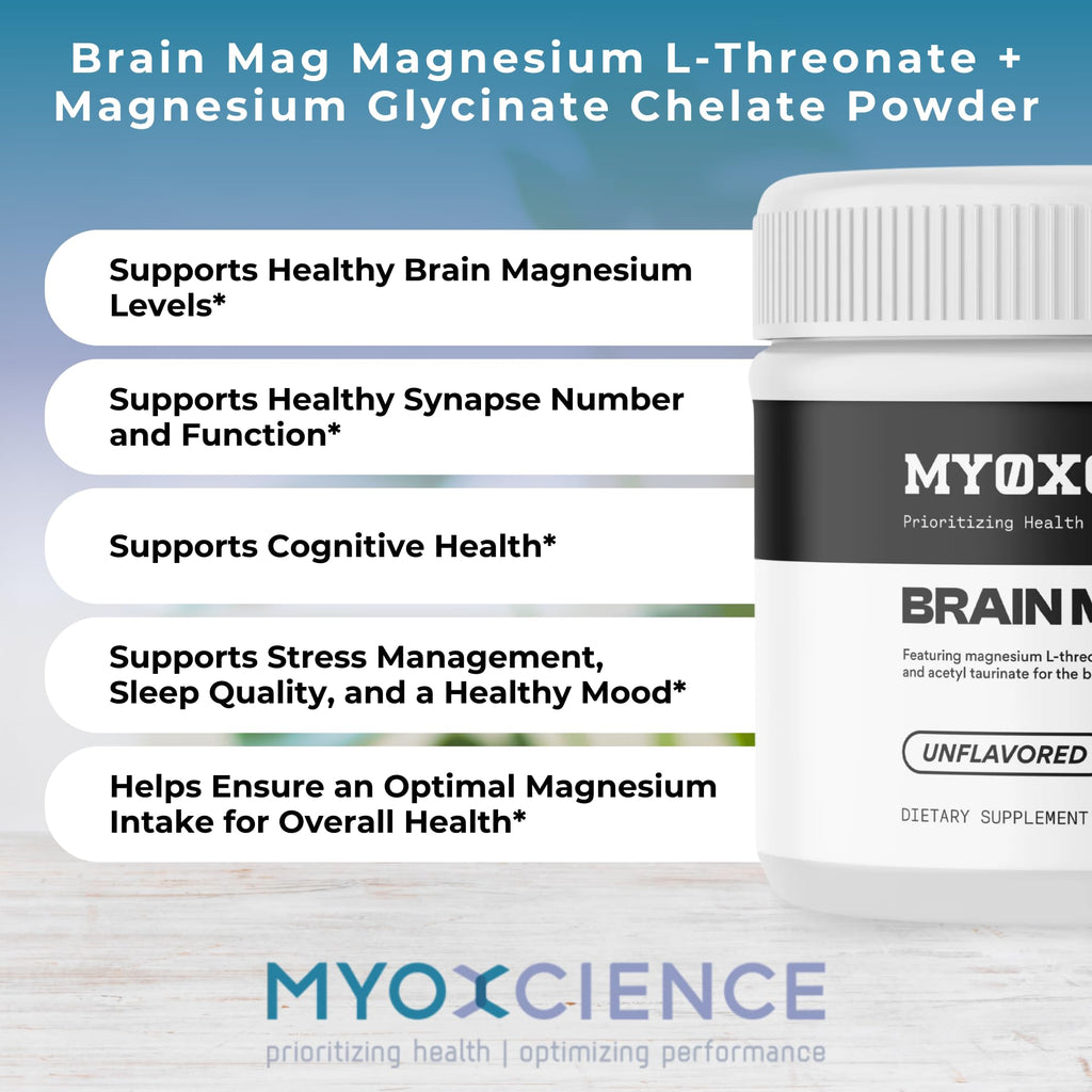 MYOXCIENCE Brain Mag | Magnesium L-Threonate Magtein & Magnesium Glycinate Powder (Unflavored) (60 Servings) - Maple Wellness Supplements