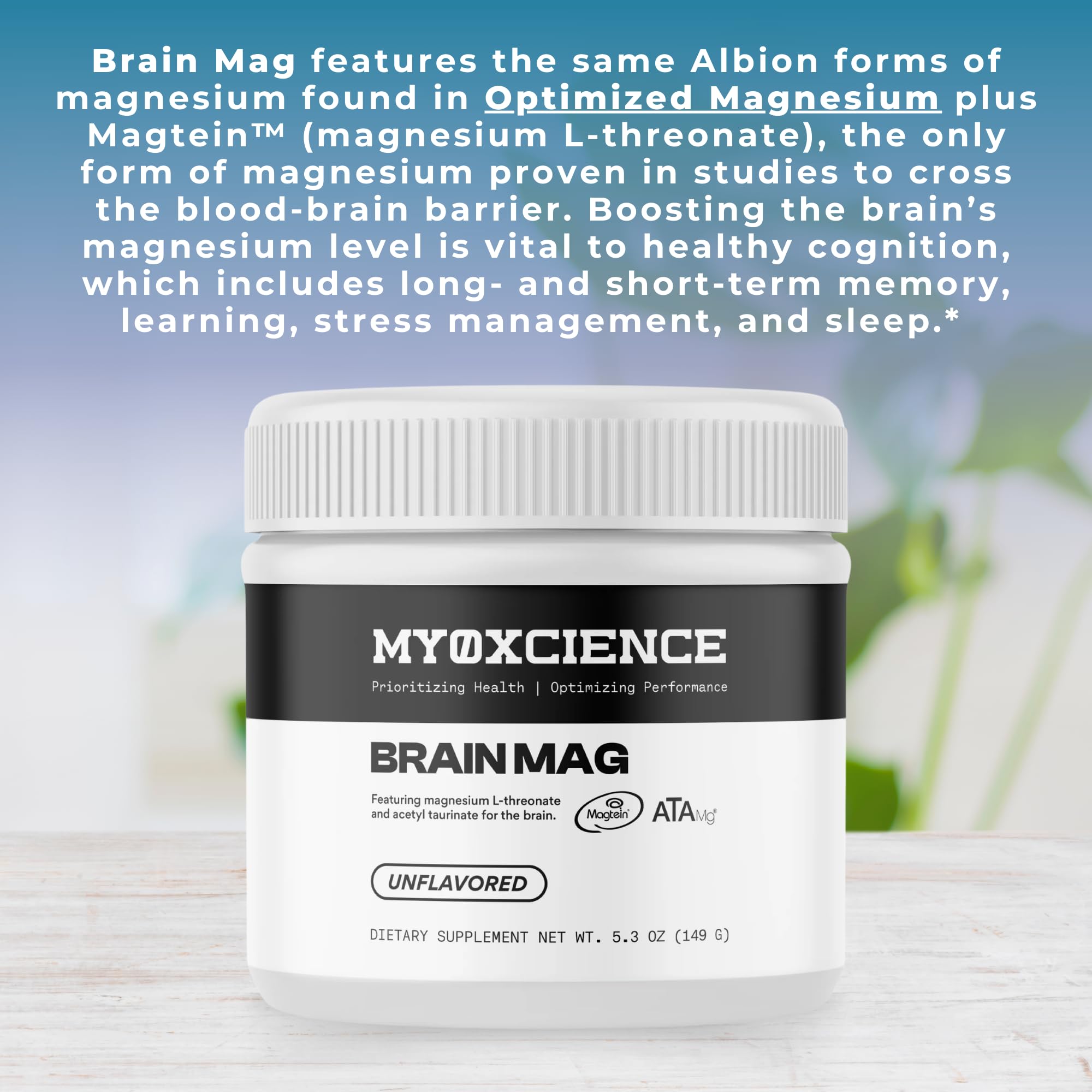 MYOXCIENCE Brain Mag | Magnesium L-Threonate Magtein & Magnesium Glycinate Powder (Unflavored) (60 Servings) - Maple Wellness Supplements