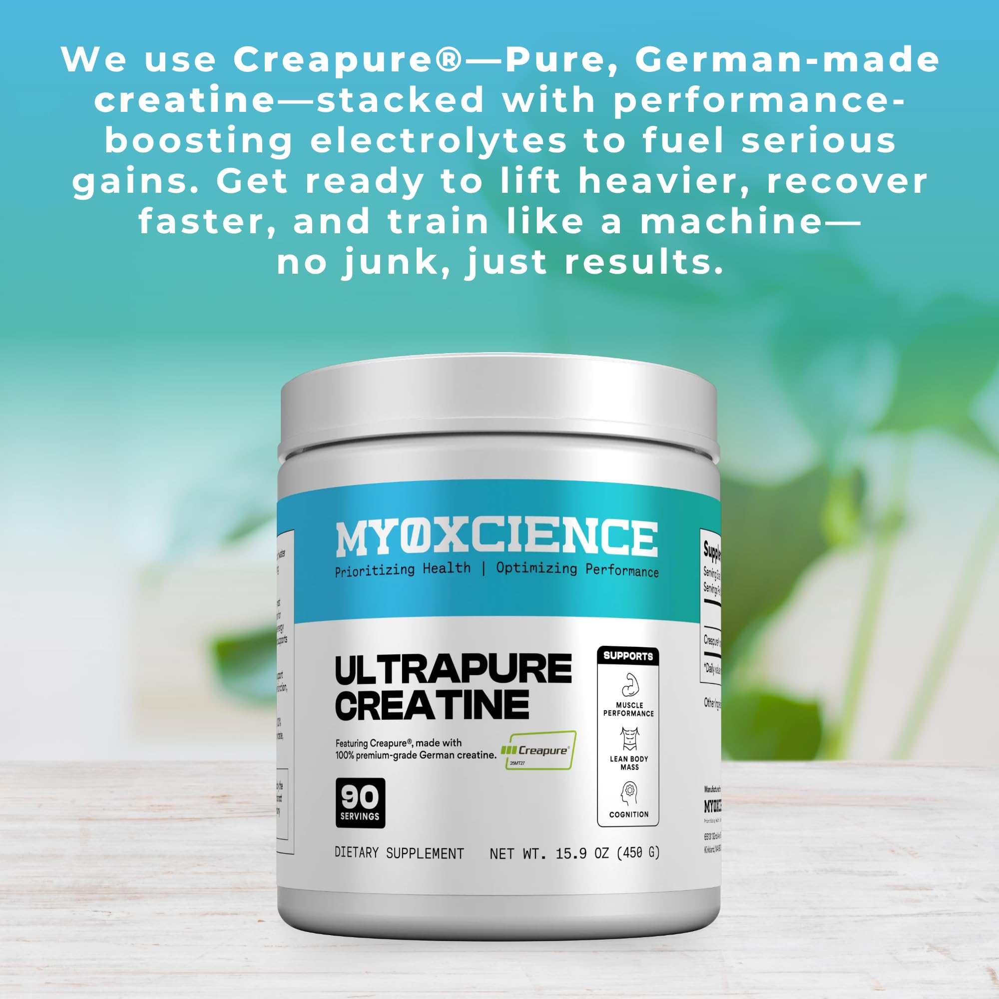 MYOXCIENCE Creapure® Creatine | 5 Grams German Creatine Monohydrate Per Serving | Supports Muscle Performance, Lean Body Mass, & Cognition (90 Serving Jar) - Maple Wellness Supplements