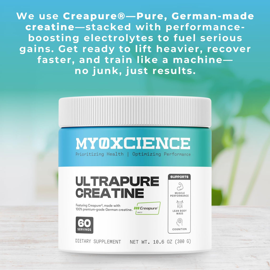 MYOXCIENCE Creapure® Creatine Monohydrate | Supports Strength & Muscle Mass, Cognition and Lean Body Mass | Unflavored 60 Servings - Maple Wellness Supplements