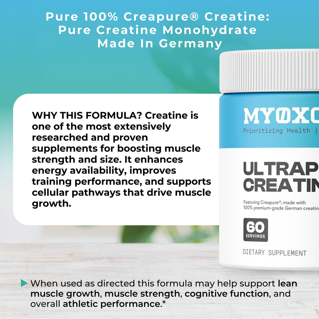 MYOXCIENCE Creapure® Creatine Monohydrate | Supports Strength & Muscle Mass, Cognition and Lean Body Mass | Unflavored 60 Servings - Maple Wellness Supplements