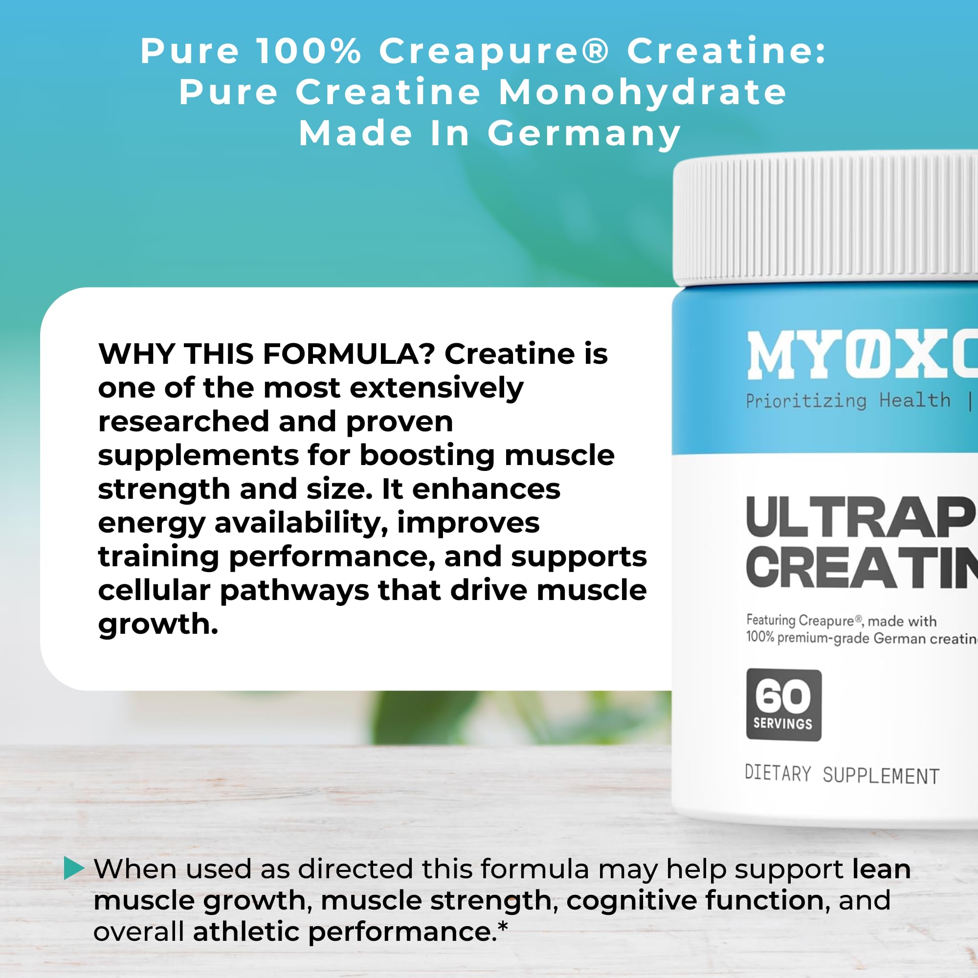 MYOXCIENCE Creapure® Creatine Monohydrate | Supports Strength & Muscle Mass, Cognition and Lean Body Mass | Unflavored 60 Servings - Maple Wellness Supplements