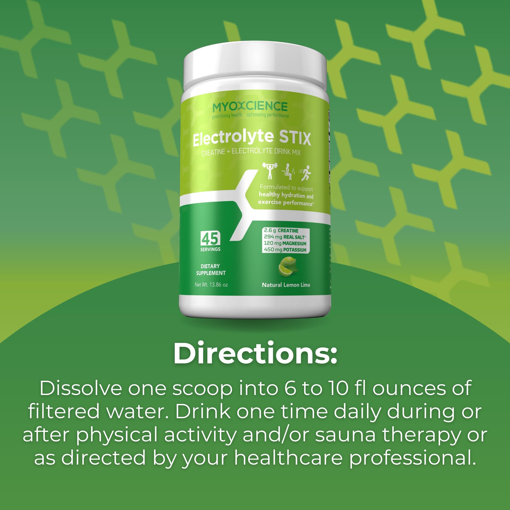 MYOXCIENCE Electrolyte STIX | Creatine Electrolyte Powder | Recovery from Exercise & Muscle Development w/Real Salt (Lemon Lime Flavor) (Jar 45 ct) - Maple Wellness Supplements