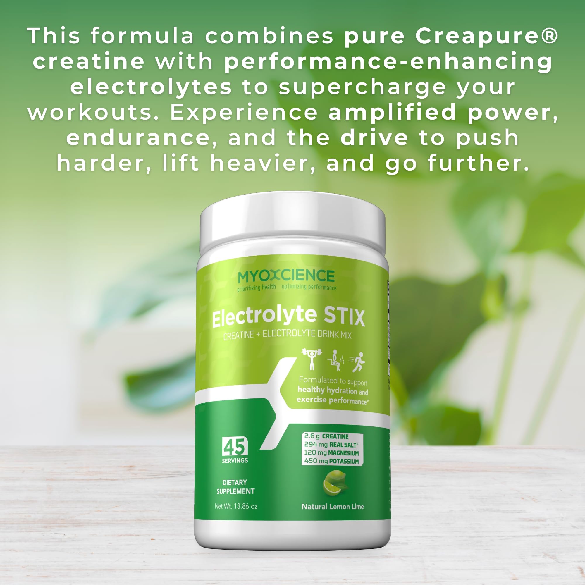 MYOXCIENCE Electrolyte STIX | Creatine Electrolyte Powder | Recovery from Exercise & Muscle Development w/Real Salt (Lemon Lime Flavor) (Jar 45 ct) - Maple Wellness Supplements